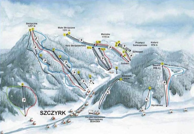 Схема горнолыжных трасс в Щирке