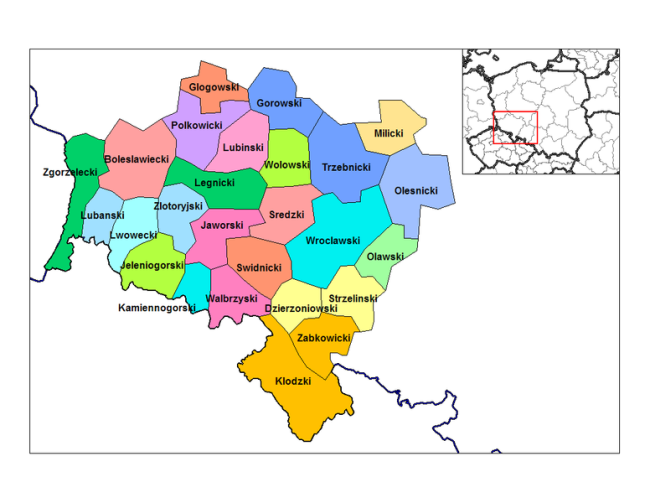 Схематическая карта Нижесилехского воеводства