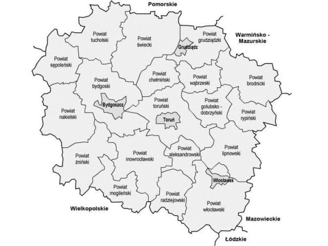 Карта Куявско-Поморского воеводства