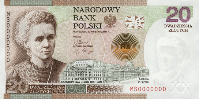 Польские злотые с изображением Марии Склодовской-Кюри