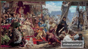 Бона Сфорца и Сигизмунд I, присутствующие  при подъёме колокола „Зигмунд”.  Картина Яна Матейко